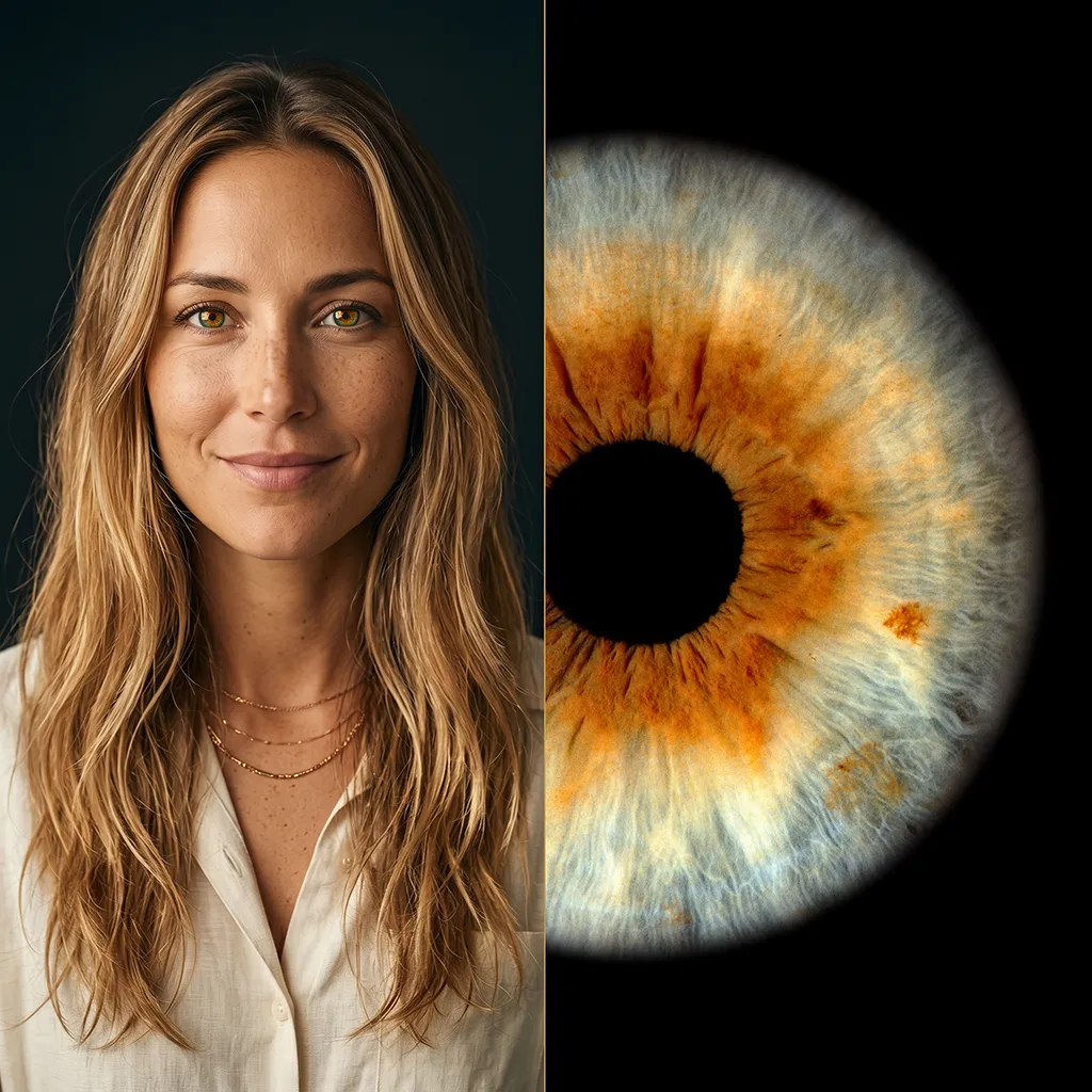 Frau mit grün-orange Iris
